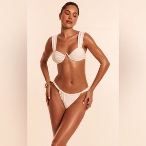 NWT PrettyLittleThing Cream Ruched Tanga Bikini Bottoms UK4 US0